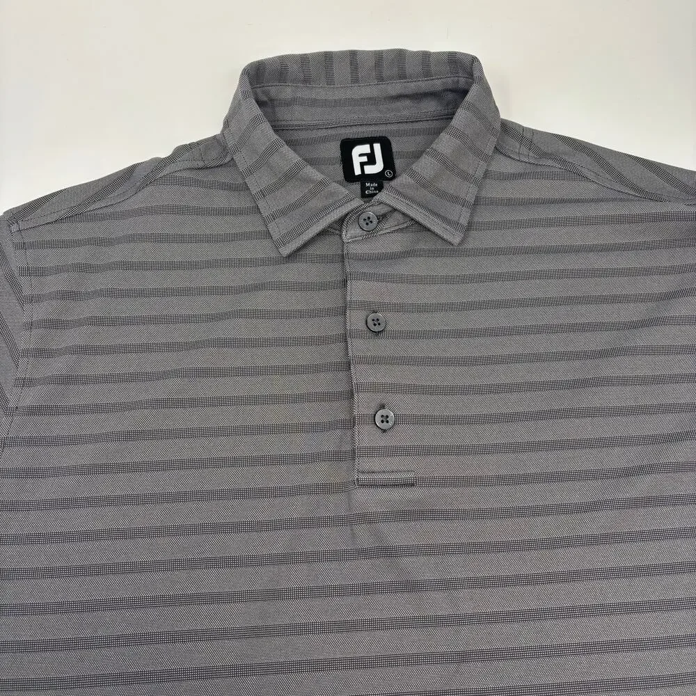 Footjoy Mens Large Gray Striped Short Sleeve‎ Golf Polo Shirt